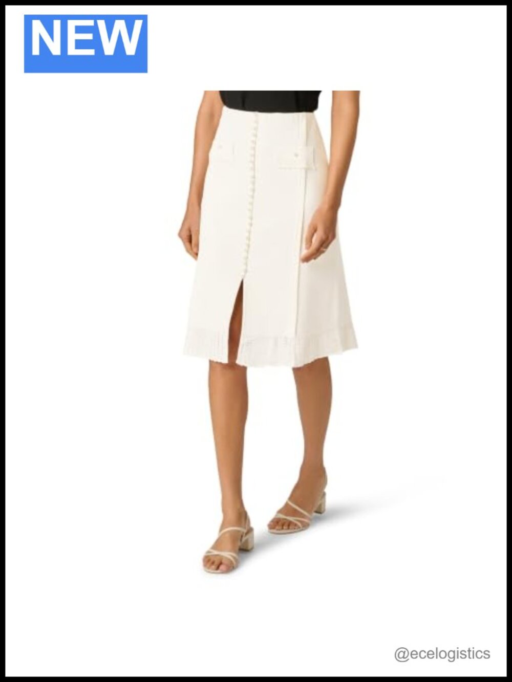 Pearl Trim Knit Midi Skirt Pull On Sweater Skirt